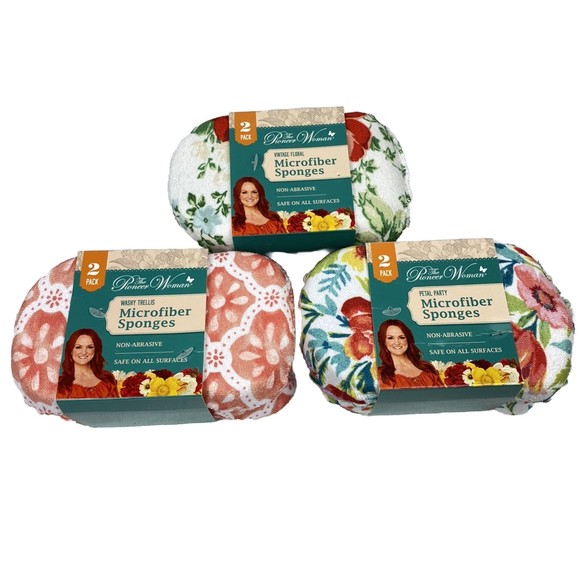Pioneer Woman Sponges Microfiber Lot of 3 / Two Sponges Per Set Floral Country - Picture 2 of 4